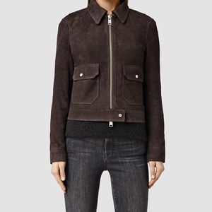 All saints brown Ortin suede leather jacket sz 00